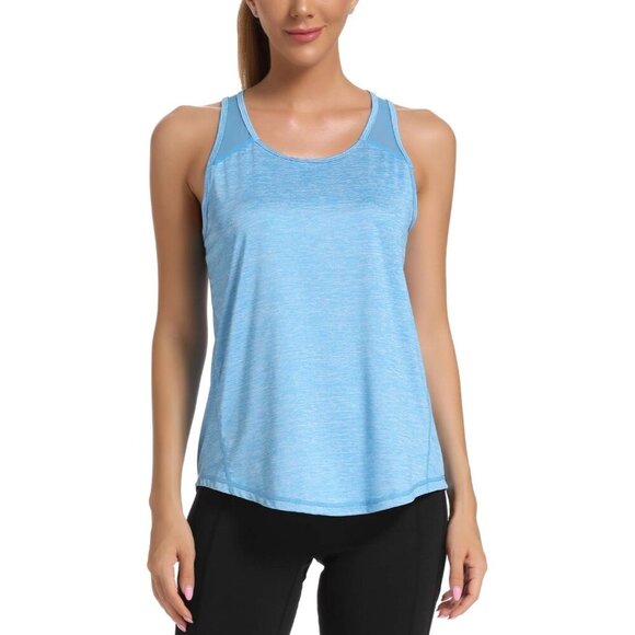 Women's Mesh Racerback Tank Top Gym Workout Running Yoga Sleeveless - Picture 2 of 3